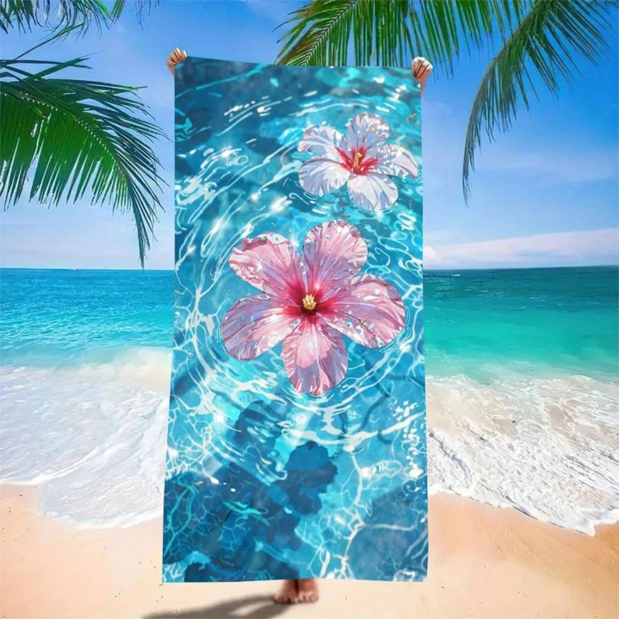 Hibiscus Water Ripple Beach Towel - Quick Dry Microfiber with Realistic Pool Surface Print, Soft Sand Free Blanket for Summer