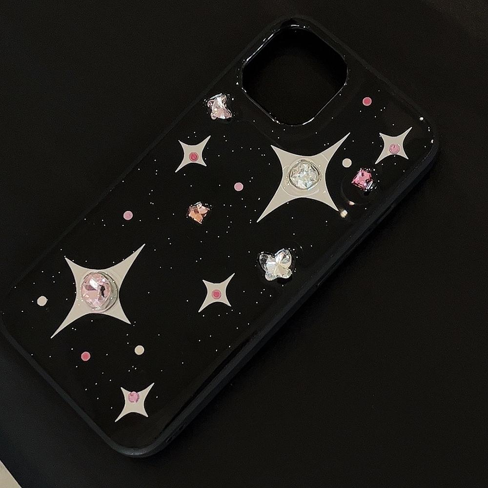 3D Rhinestone Star Phone Case For iPhone 17 16 15 14 13 12 11 Pro Max 14promax Black Soft Back Cover