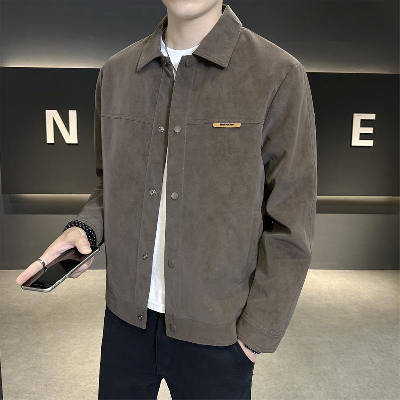 Замшевая осенняя куртка для мужской весны и осени, новая модная облегающая одежда, кожаная куртка с лацканами для мужчин