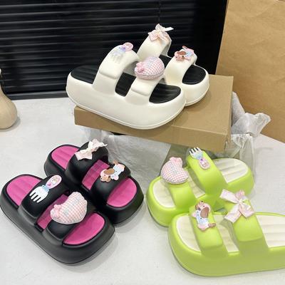 2025 лето новые мягкие милые бантики крутые тапочки женские мультяшные повседневные с небольшой высотой подъема тапочки на перемычке