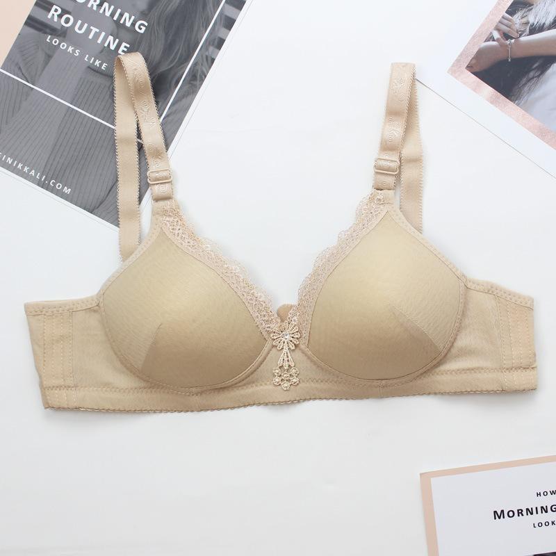Medium and Elderly Underwear Thin Bra Lace Bra Breathable Bra Gathered Bra No Steel Ring Bra