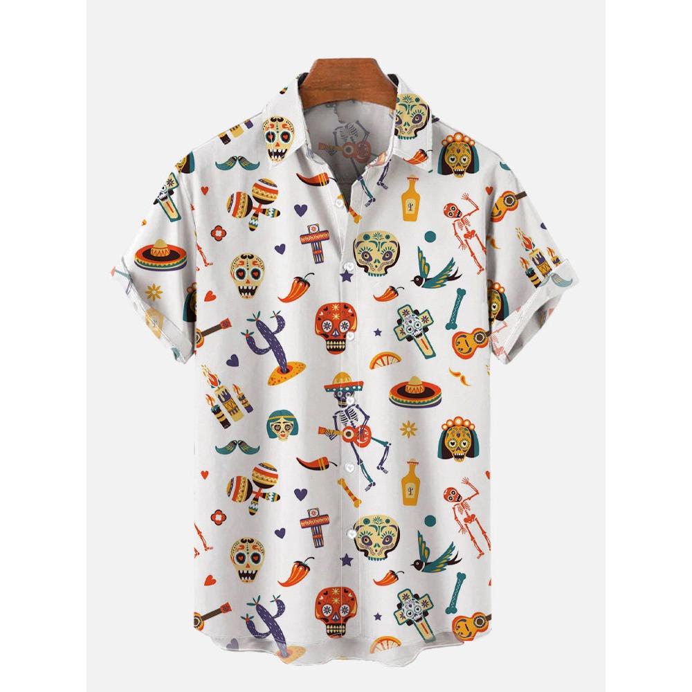Men's Shirts Mexican Style Skull Pattern 3D Print Tops New Summer Casual Fashion Beach Party Tops Short Sleeves Men Clothing