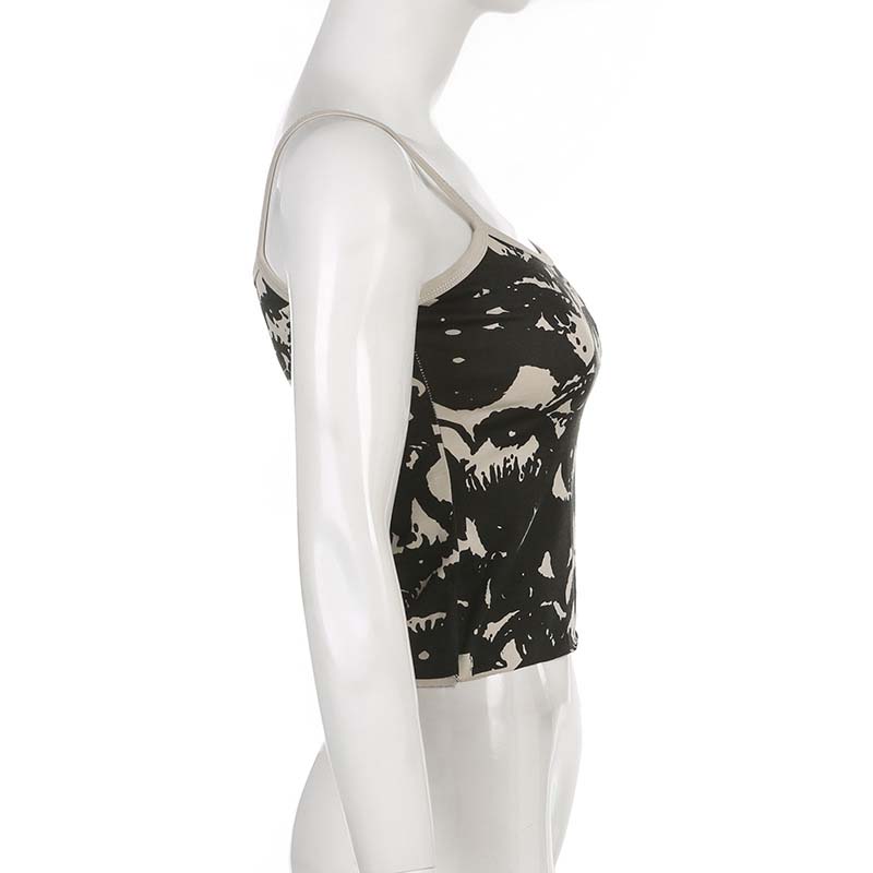 Футболка с готическим портретным принтом, эстетические укороченные топы Y2K, жилет с короткими рукавами, футболки в стиле Харадзюку, уличная одежда, белые подтяжки, женская одежда