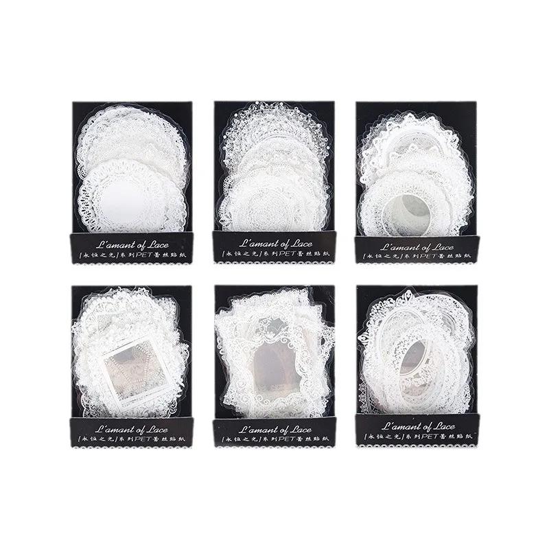 30Pcsbag Clear White Lace Pattern Stickers Retro Vintage Classic Pet Diy Journaling Album Diary Scrapbooking Collage Materials