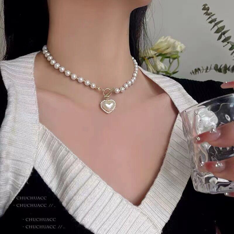 Новое супер сказочное ожерелье-сердце из искусственного жемчуга: Холодный Стиль Сладкий Простой OT Пряжка Ключица Плетеная Цепочка для Женщин
