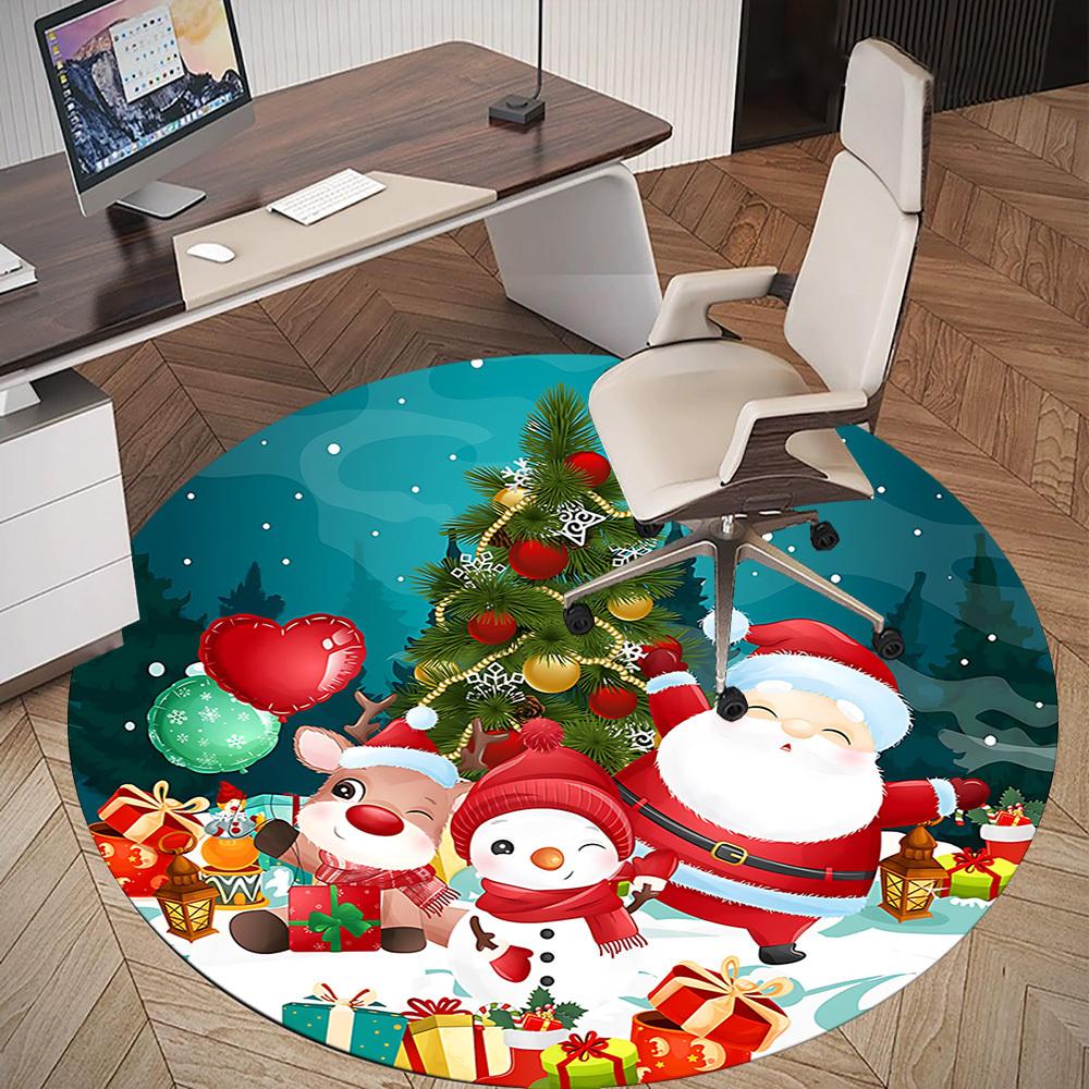1pc Christmas Santa Claus Round Chair mat Area Rug - Non-Slip, Floor Mat for Office, Bedroom, and Indoor Decor c1125230
