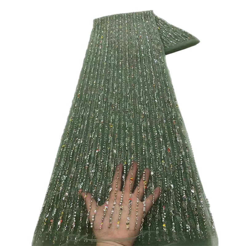 1 ярд Африканская роскошная кружевная ткань с бусинами и тюлем Нигерийская ручная работа Плотная кружевная ткань с пайетками Для DIY Свадебные Вечеринки Платья