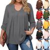 Women's Plus Size Fashion Solid Colour Casual Pleated Round Neck Long Sleeve Top