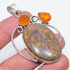 Fruit Jasper, Carnelian Handmade 925 Sterling Silver Jewelry Pendant 2.64" I9o27