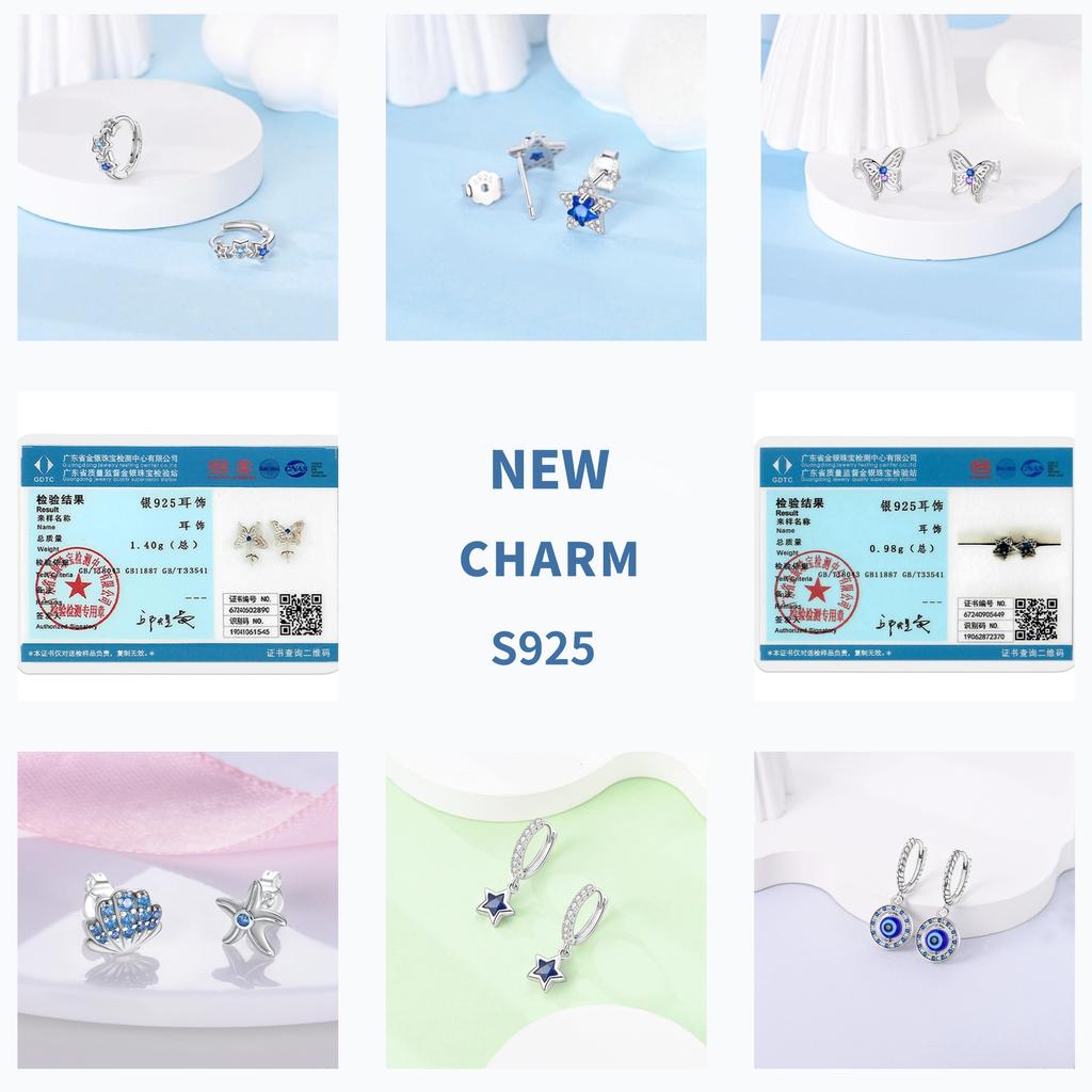 Серьги в виде совы из сияющего голубого циркония, серебряные серьги 925 пробы с дурным глазом для женщин, свадебные, помолвочные, планета, луна, звезда, циркониевые украшения