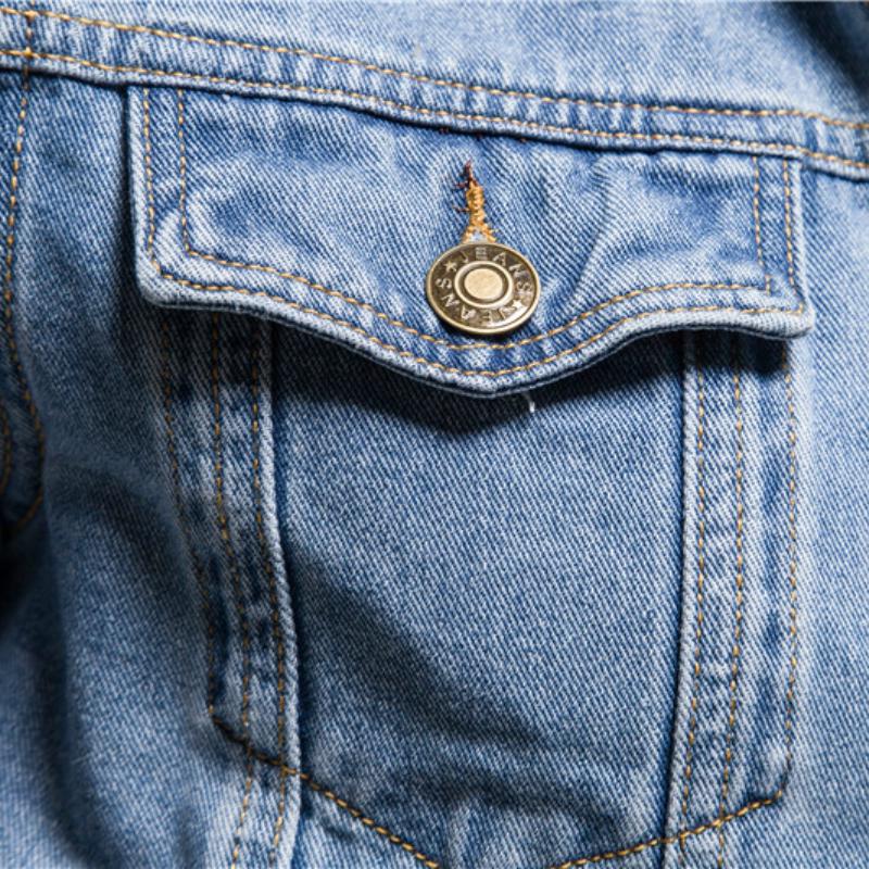 Мужская джинсовая куртка из хлопка, мужская джинсовая куртка, повседневная однотонная однобортная джинсовая куртка с лацканами, осеннее мужское пальто с длинным рукавом