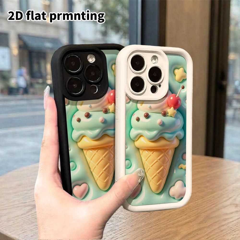 Чехол для телефона: 2D плоский дизайн, совместим с защитным чехлом для iPhone 18 17 16 15 14 13Pro, рожок с мятным мороженым, идеален для Рождества и Хэллоуина