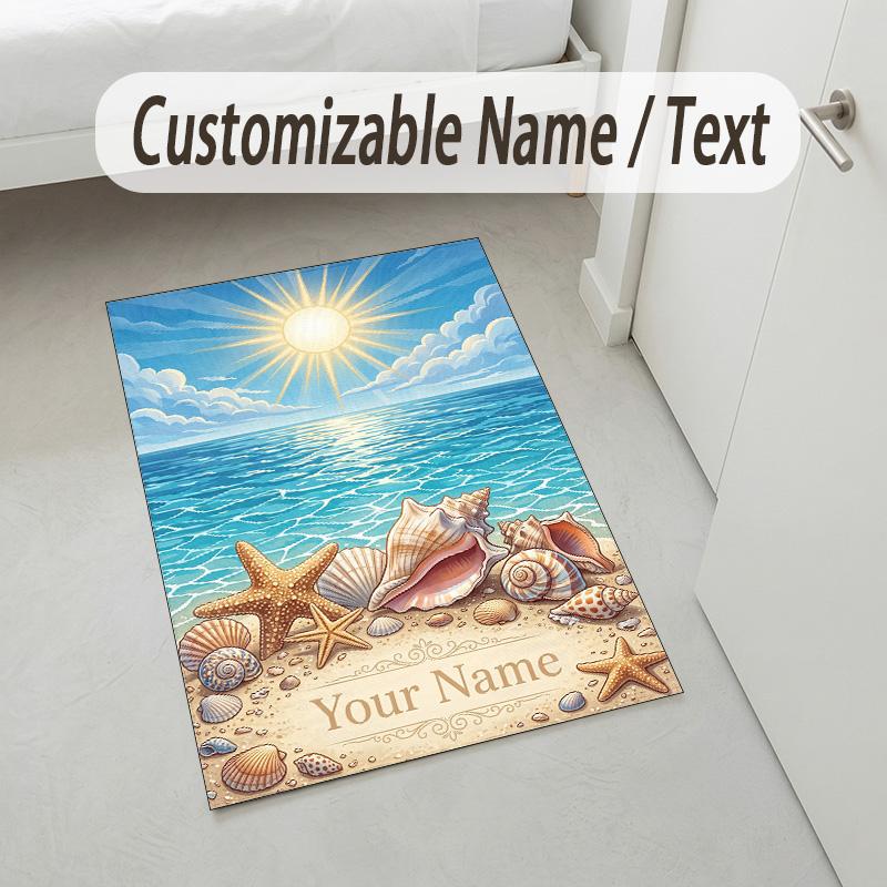 Beach Shell Starfish Theme Soft Crystal Velvet Rug Custom Name & Text Print Non Slip Floor Rug for Bedroom Living Room