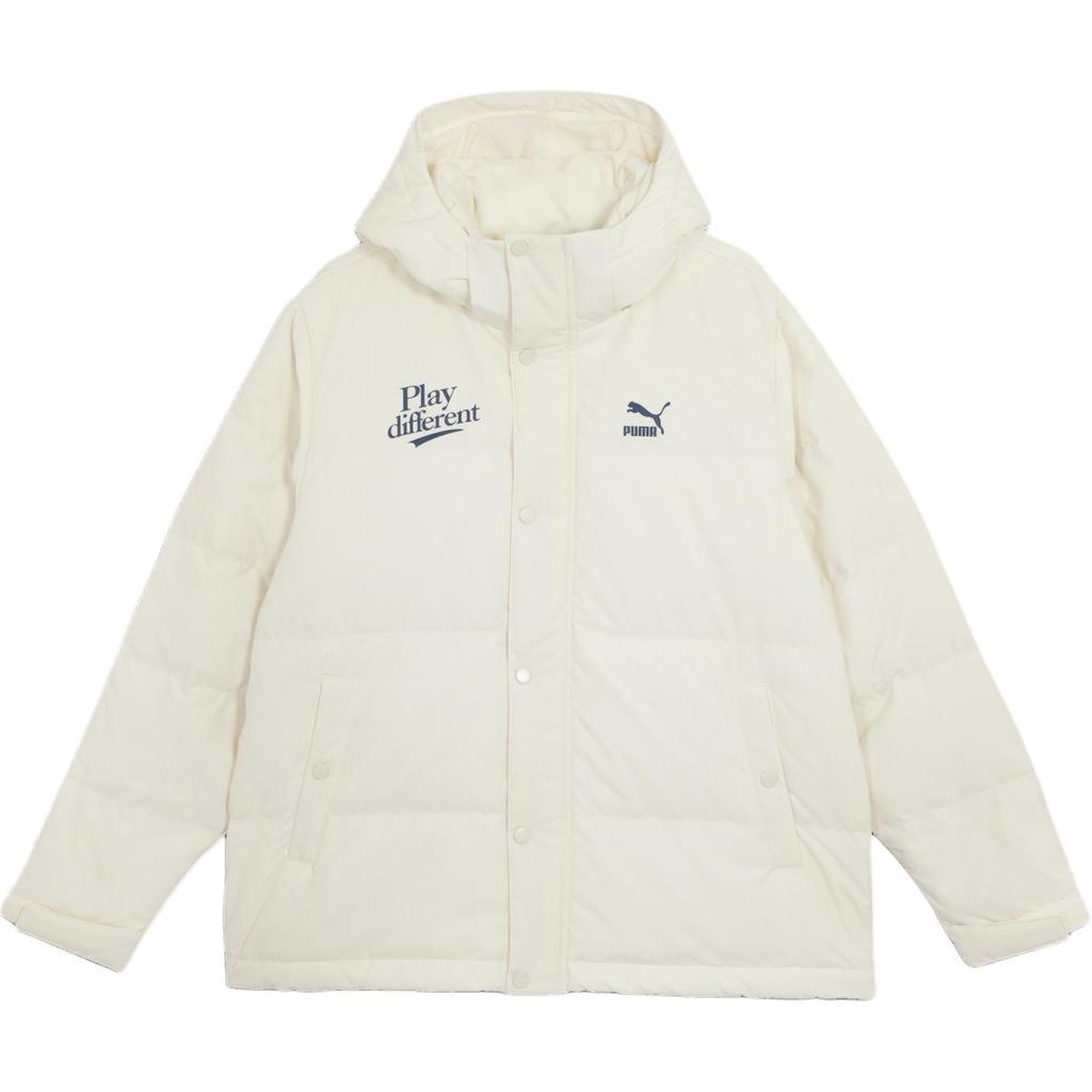 Puma Классическая свободная теплая куртка-пуховик с капюшоном и логотипом, унисекс, белая 625526-65