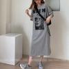 Loose-fitting Large-sized Women's Round-neck Short-sleeved T-shirt Dress, Long Laid-back Style Dress, Knee-length Sleeping Dress
