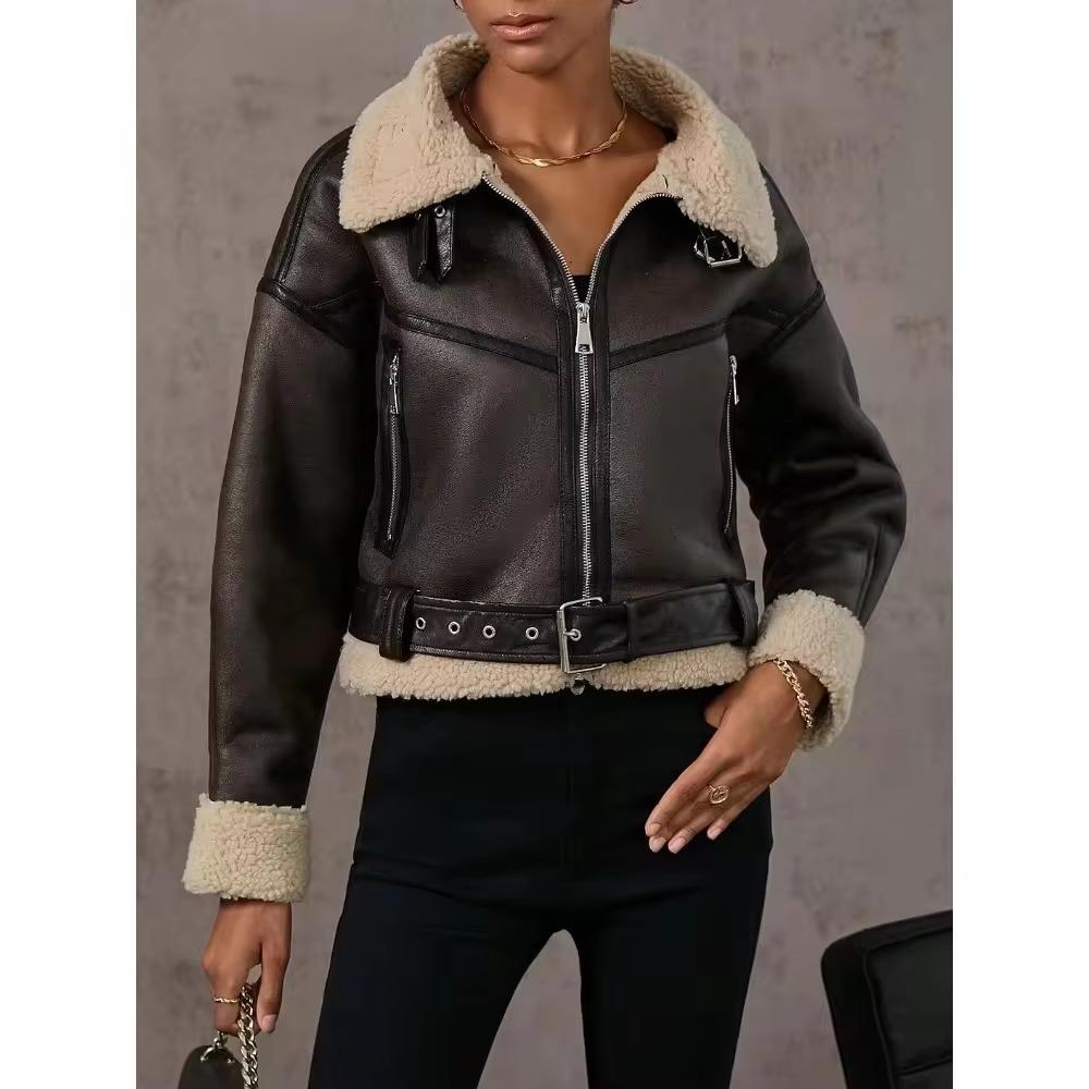 Новая женская мода толстая теплая искусственная овчина куртка пальто винтажная с длинным рукавом пояс подол женский верхняя одежда