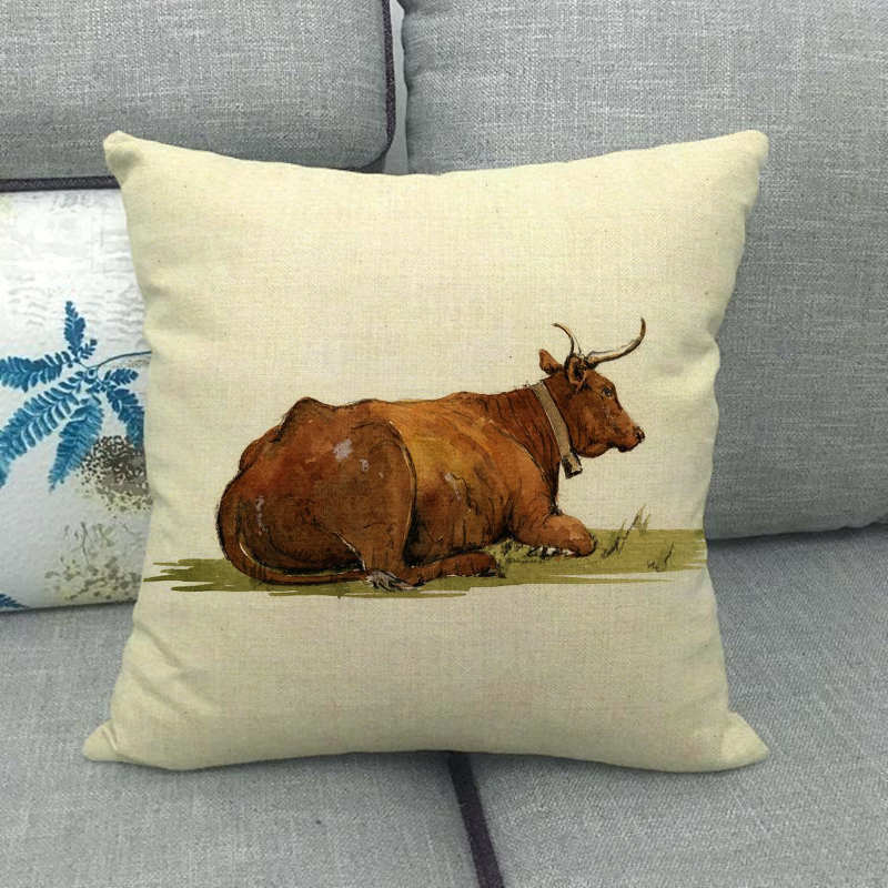 Animal Color Oil Painting Patterns Digital Printing Short Plush Pillow Covers For Car Sofa Office Cushion Cover Home Goods