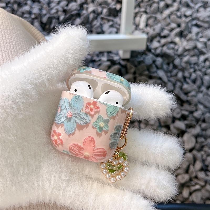 Чехол Retro Pink Flower+Hanger для наушников Apple AirPods 1 2 Pro 2 Bluetooth, мягкий силиконовый защитный чехол 3-го поколения