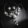 European and American Necklace Earrings Two-piece Set Flower Bride Retro High-end Design Sense