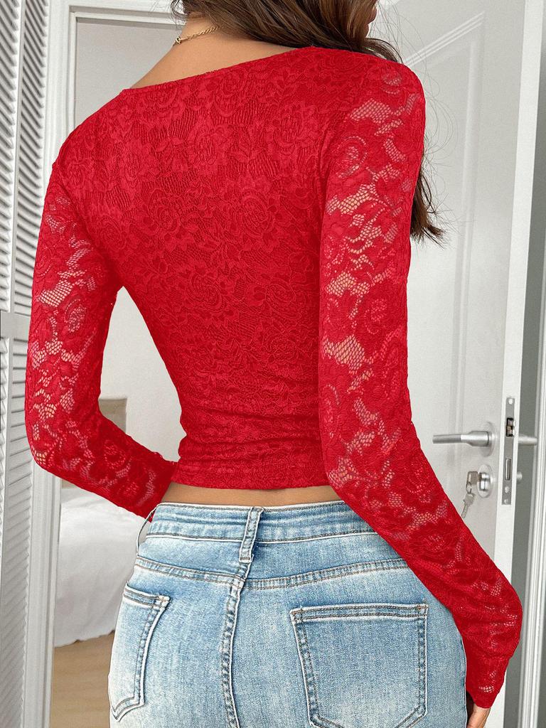 Y2K Сексуальный пуловер с глубоким V-вырезом и кружевом - Весна/Лето 2025 Женский топ, Европейский и американский сладко-острый стиль