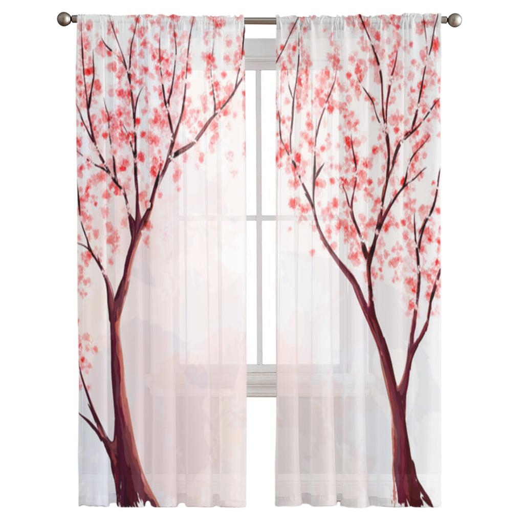 Вишневое дерево Вишневый цвет Прозрачные шторы для гостиной, спальни, тюлевые шторы, кухонные оконные шторы, панельные шторы