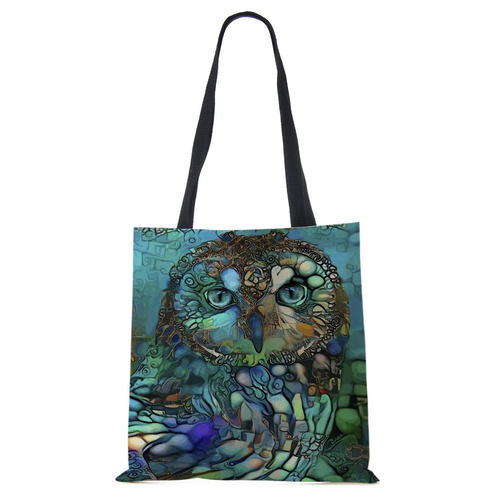 Холщовая сумка-тоут с принтом леопардовой совы, многоразовая повседневная сумка-шоппер, 2022, женские дорожные школьные складные пляжные сумки