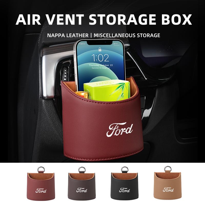AKP1 Car Air Vent Storage Box Nappa Leather Auto Vent Mount Organizer For Ford Escape Ecosport Fusion Explorer Expedition Taurus