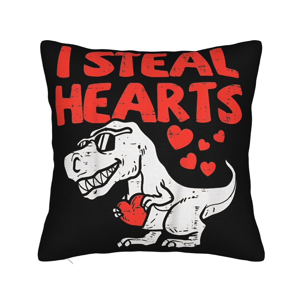 Valentine Day Dinosaur TRex I Steal Hearts Pillow Case Retro Trendy Pillow Cover Soft Pillowcases For Chair Sofa Home Decor