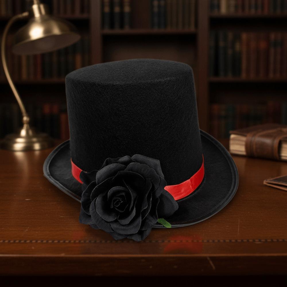 Classic Black Rose Gentleman Cap Vibrant Red Magician Fedora Headwear Drama Actors