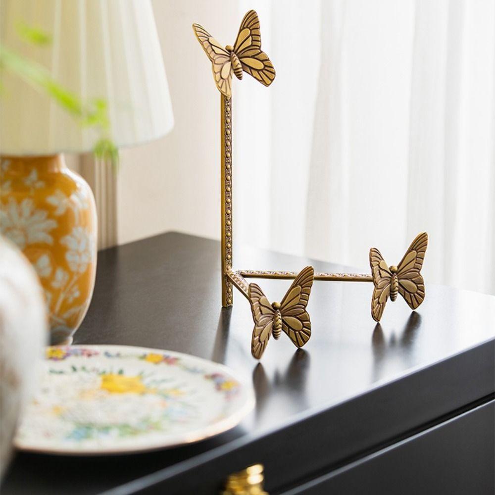 Vintage Design Butterfly Zinc Zinc Alloy Plate Stand Elegant Tabletop Display Stand Living Room Decor