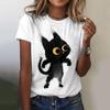 Summer Small Black Cat 3D Print T-shirts Women Streetwear Casual Fashion Y2k Short Sleeve T Shirt O-neck Tees Tops Clothing