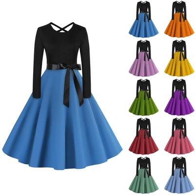 Женское повседневное однотонное платье-пуловер с круглым вырезом и высокой талией с длинными рукавами