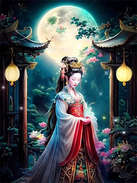 Китайская Древняя Женщина Лунный Пейзаж Постеры и Принт Абстрактная Холст Живопись Настенное Искусство Фэнтези Картины Гостиная Домашний Декор
