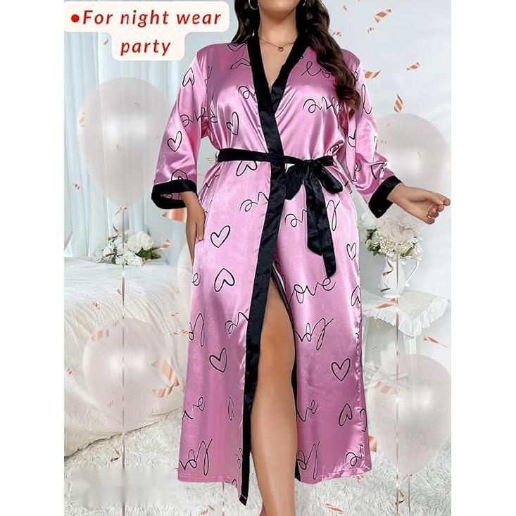 Женский халат на День святого Валентина больших размеров, сексуальный атласный халат, длинная одежда для сна