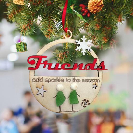 Christmas Friends Sea Glass Decoration Handmade Wooden Xmas Tree Friendship Seaglass Art Hanging Ornament Holiday Party Decor