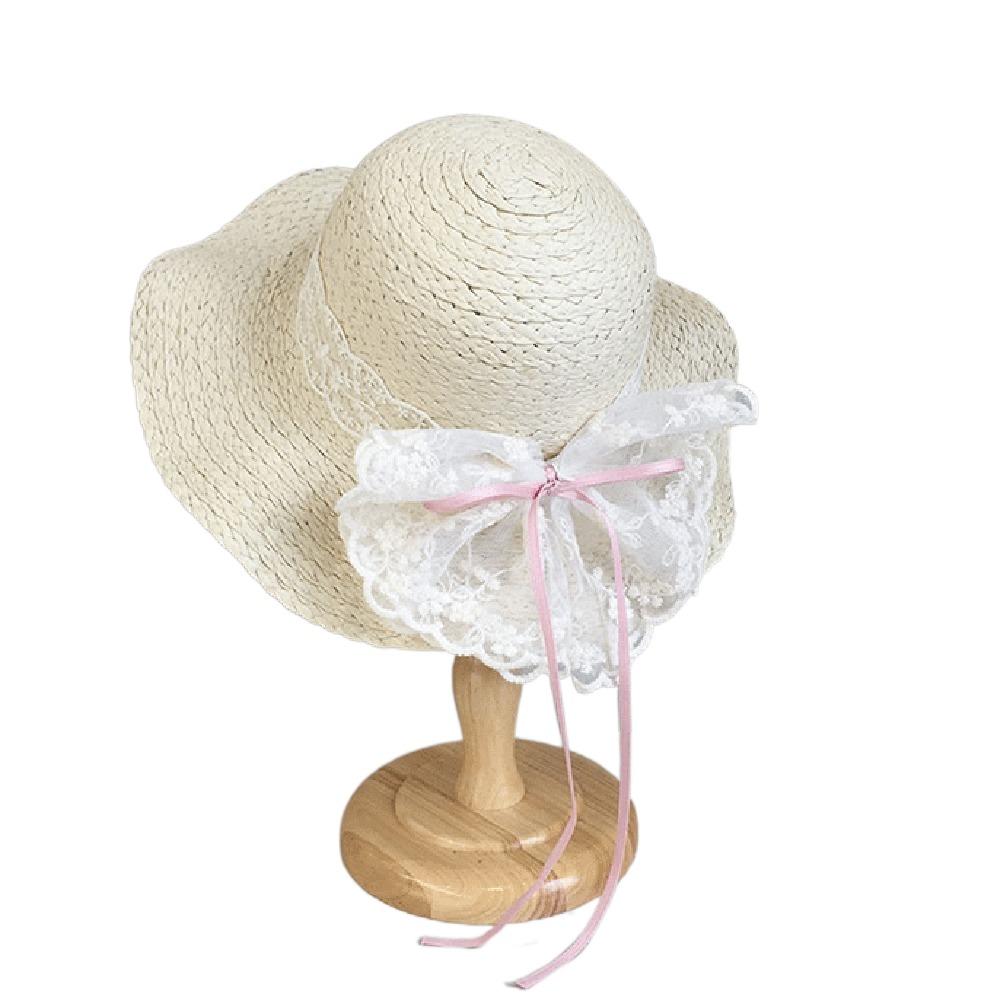 Soft Sweet Bowknot Straw Sun Hat Ribbon Lace Brim Girls Bucket Hat Korean Style Breathable Woven Handbag Girls