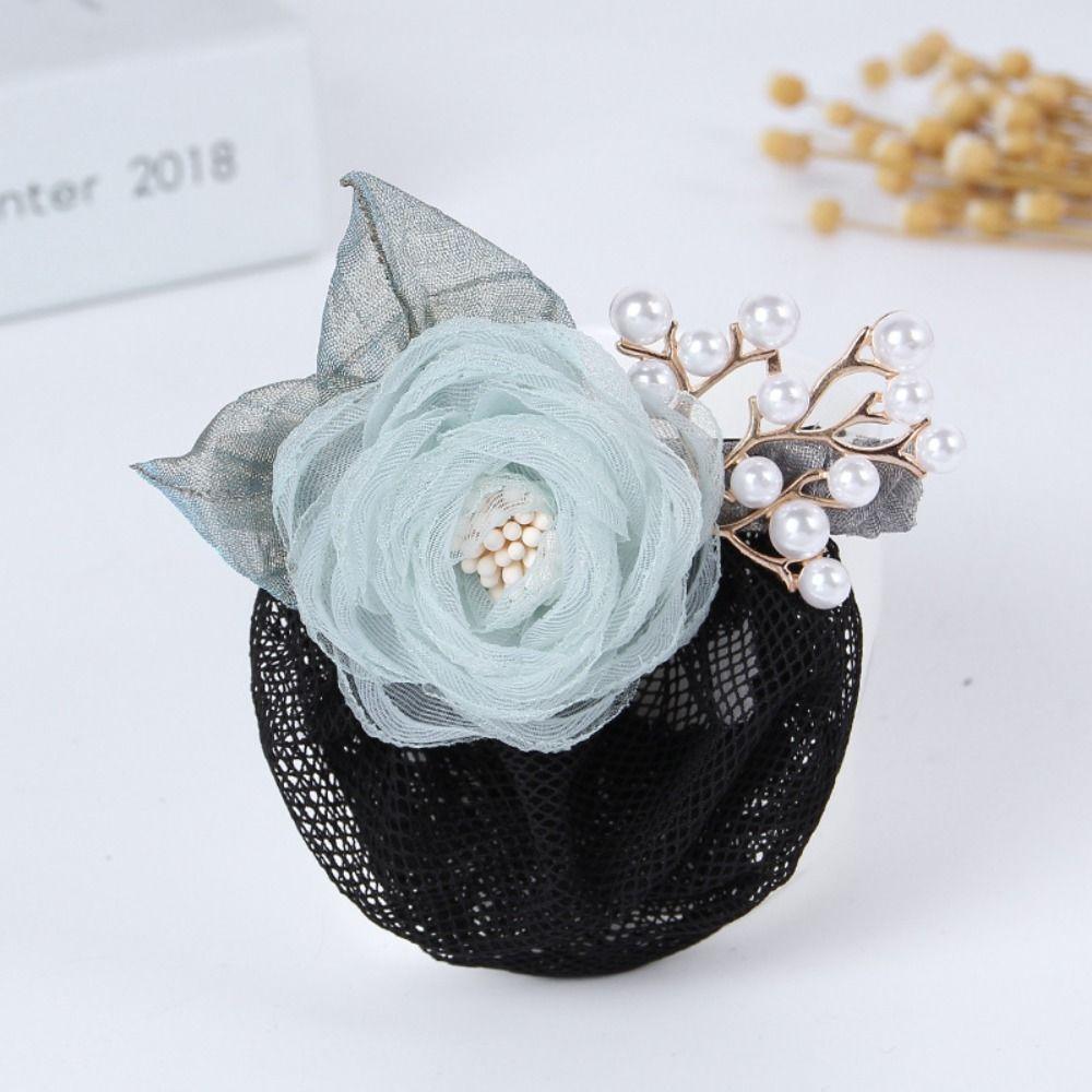 Korean Style Pearls Crochet Bun Net Bun Snood Rose Lace Hair Net Office Lady