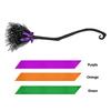Halloween Witch Broom with Ribbon Realistic Magic Broom Decoration Cosplay Prop Halloween Party Supplies Photo Accessories