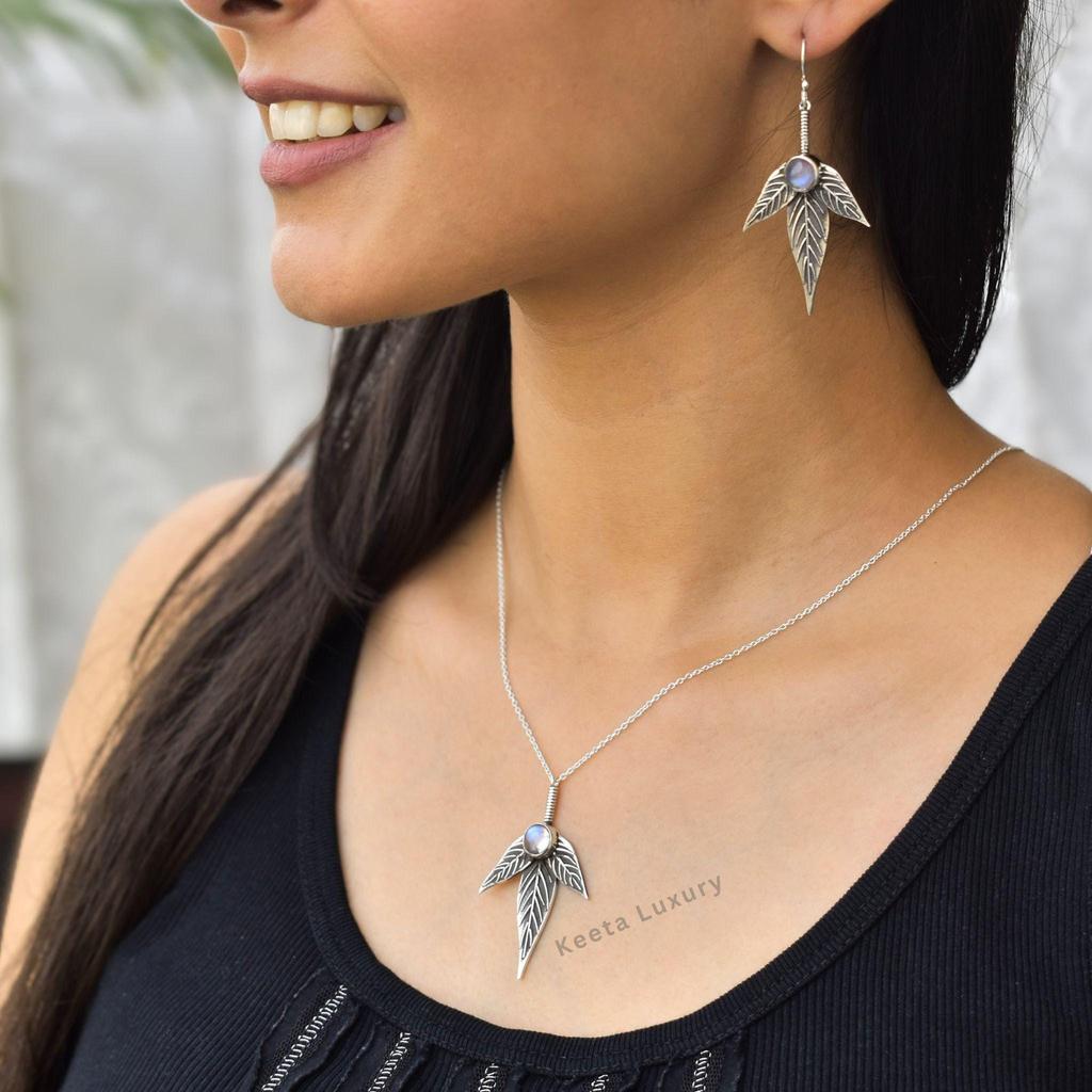 Nature inspired Moonstone necklace, Moonstone leady design oxidized necklace for women, Birthstone necklace, Bridesmaid Gift, Gift for her