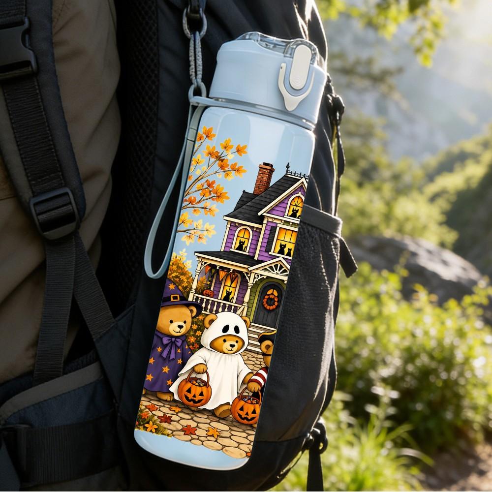 1PC Haunted Mansion Halloween 750ml Color Plastic Sports Water Bottle Leakproof Flip Straw Lid Suitable for Sports Office Home Use