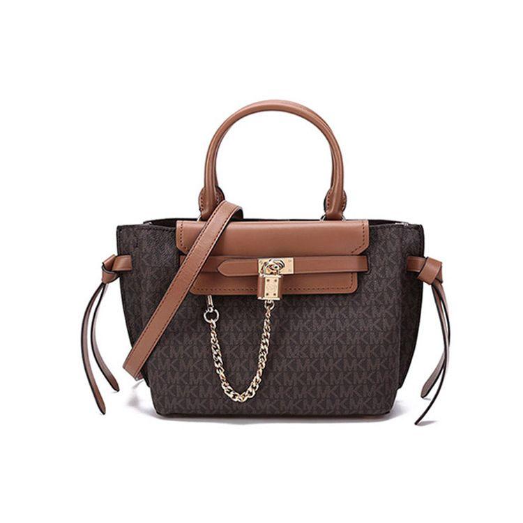 Michael Kors Hamilton Legacy Monogram Chain Винтажная кожаная сумка через плечо для commuters Женские сумки Темно-коричневый Цвет желудя 30F1G9HS5B-252