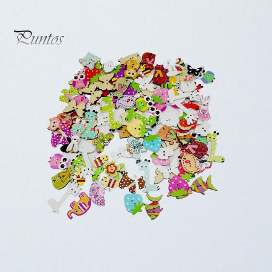 Puntos мультфильм экологически чистые деревянные 50 шт./сумка пуговицы с животным узором вязание пуговицы для одежды
