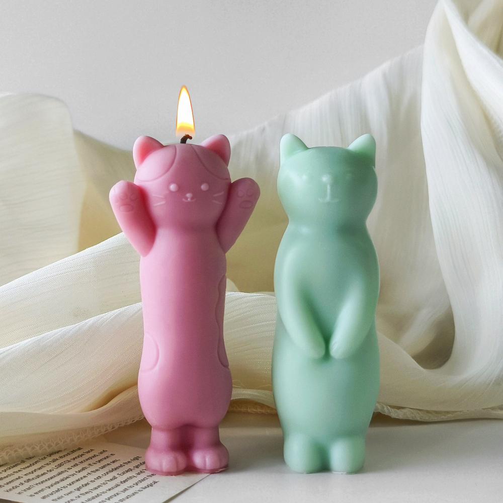 Standing Kitten Candle Making Mould Animal Cat Cartoon Scented Silicone Molds Animal Home Room Decor Gypsum Birthday Handmade Gifts