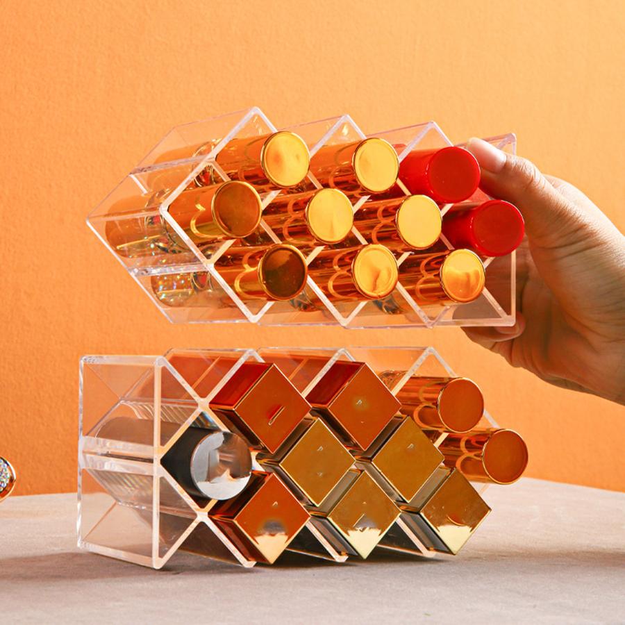 1/2 шт. Органайзер для помады Прозрачный акриловый настольный органайзер Многосекционный держатель для блеска для губ и помады Хранение косметики