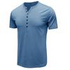 Men Henley Collar Short Sleeve Solid Color Slim Fit Button Placket Casual Basic T Shirt