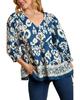 Azura Exchange Синяя блузка свободного кроя с геометрическим узором и рукавами 3/4