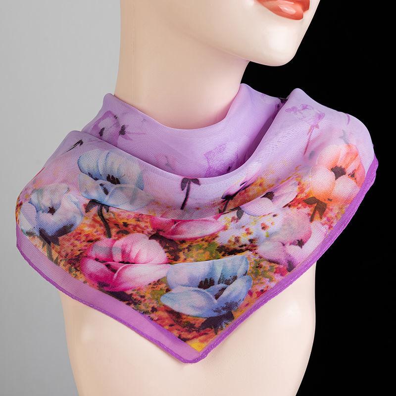 Spring and Summer Versatile Printed Small Square Scarf Soft Chiffon Thin Scarf Women's Neck Protection Decorative Scarf Square Scarf