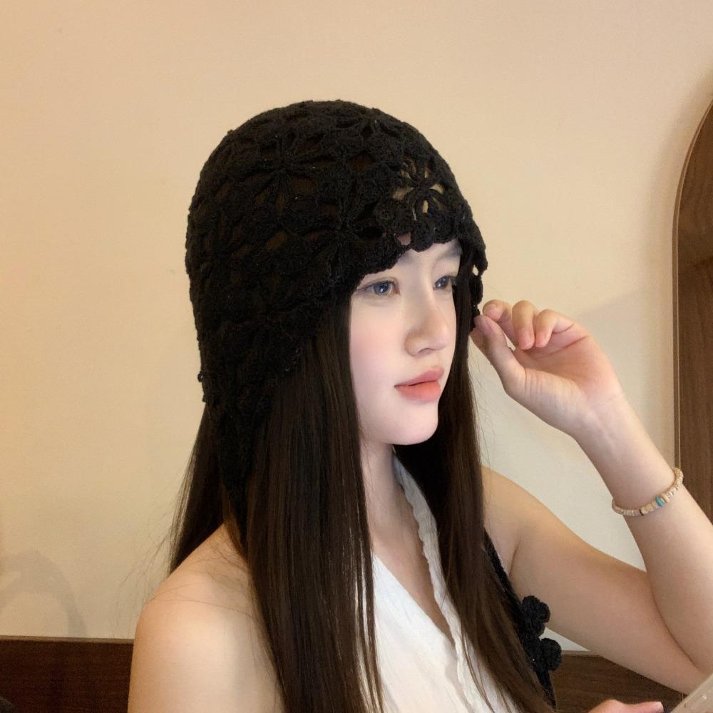 Tassel Hollowed Out Knitted Hat Floral Weave Cap Retro Bohemian Style Beanies Outdoor