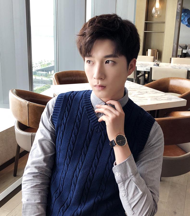 Мужской шерстяной жилет с V-образным вырезом - без рукавов, толстый трикотажный жилет для осени/зимы