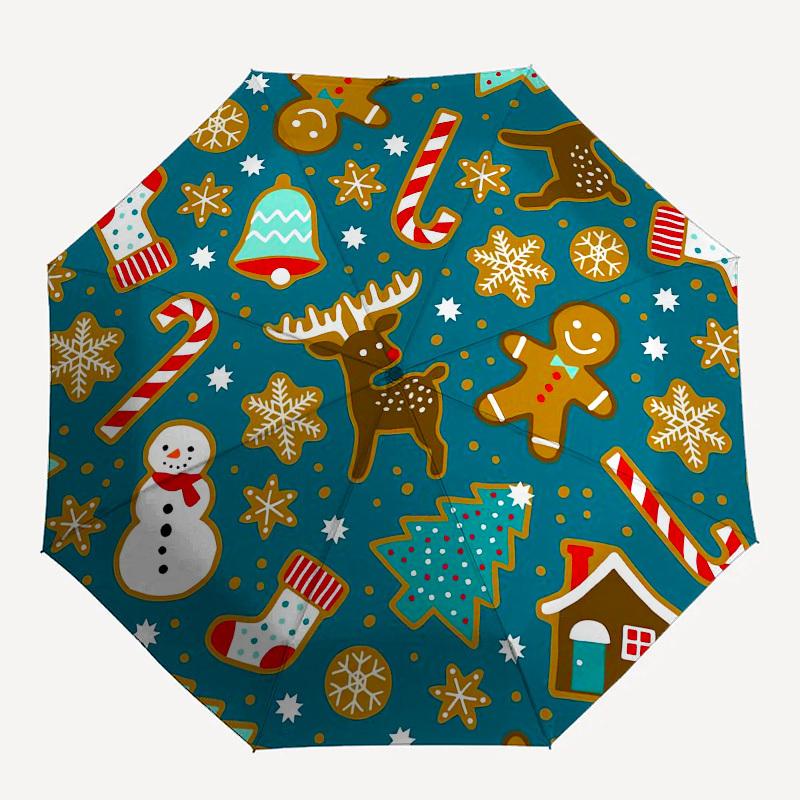 1pc Christmas Cookies Pattern Umbrella with Plastic Handle,Suitable for All Seasons Home Travel Outdoor UmbrellaPT295